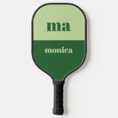Sage green script monogram initial  pickleball paddle (Achterkant)