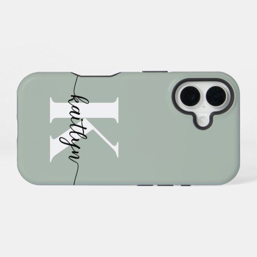 Sage Green Script Monogram iPhone 16 Hoesje (Achterkant horizontaal)