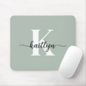 Sage Green Script Monogram Muismat (Met muis)