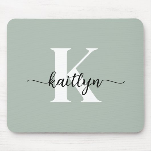 Sage Green Script Monogram Muismat (Voorkant)