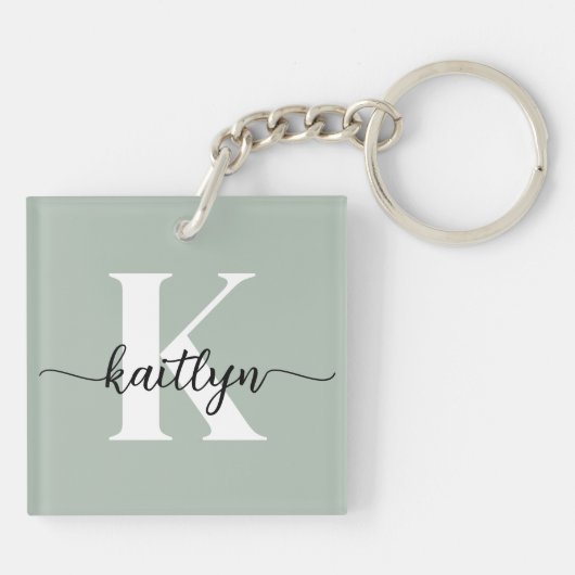 Sage Green Script Monogram Sleutelhanger (Achterkant)