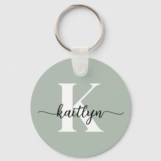 Sage Green Script Monogram Sleutelhanger (Voorkant)
