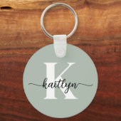 Sage Green Script Monogram Sleutelhanger (Achterkant)