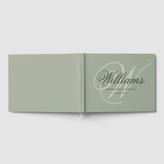 Sage Green Script Monogram Weddenschap Gastenboek (Volledig)
