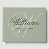 Sage Green Script Monogram Weddenschap Gastenboek (Voorkant)