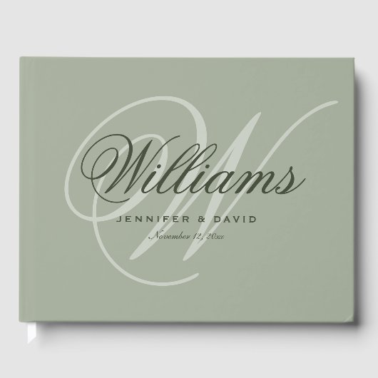 Sage Green Script Monogram Weddenschap Gastenboek (Voorkant)