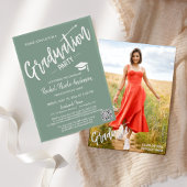 Sage Green Script QR Code Photo Graduparty Kaart