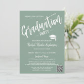 Sage Green Script QR Code Photo Graduparty Kaart (Staand voorkant)