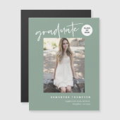 Sage Green Script School Graduate Photo Magnet (Devant / Derrière)