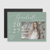 Sage Green Script School Graduate Photo Magnet (Devant / Derrière)