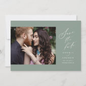 Sage Green Script simple photo save the date (Devant)