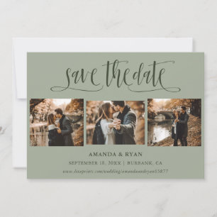 Sage Green Script Trouwfoto Sla de datum op Save The Date