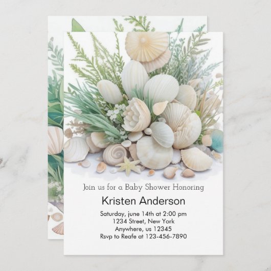 Sage Green Seashell Oasis Baby shower Kaart (Voorkant / Achterkant)
