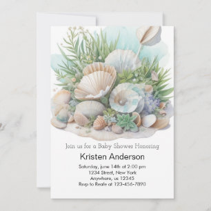 Sage Green Seashell Whimsical Meadow Baby shower Kaart