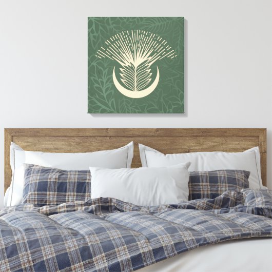 Sage Green Serenity: Boho geometrisch Canvas Afdruk (Insitu (Slaapkamer))
