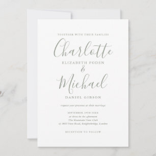 Sage Green Signature Script Weduwuitnodiging Kaart