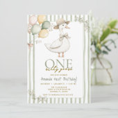 Sage Green Silly Goose 1st Birthday  Kaart (Staand voorkant)
