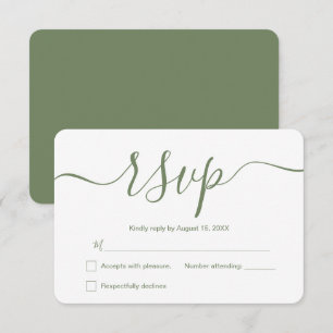 Sage green Simple Elegant Modern Weddenschap Custo RSVP Kaartje