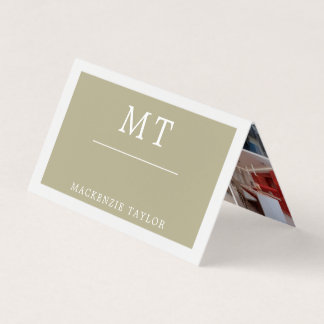Sage Green Simple Elegant Professional 9 Photo Visitekaartjes