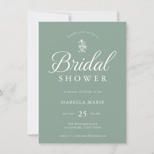 Sage Green Simple Minimal Bridal Shower Invitation Kaart (Voorkant)