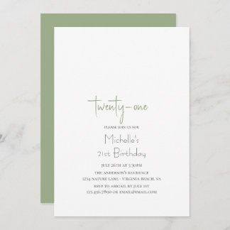 Sage Green Simple Modern 21st Birthday Kaart