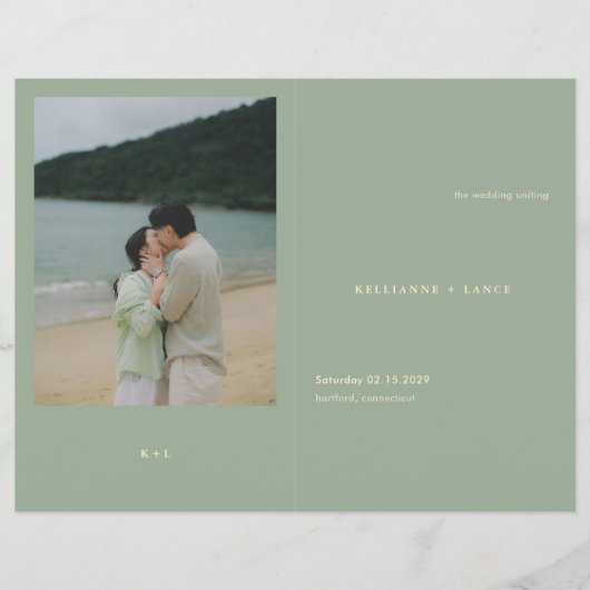 Sage Green Simple Modern Budget Wedding Program Flyer (Voorkant)