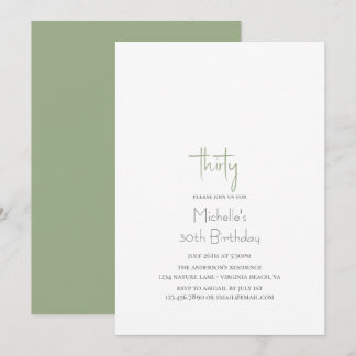 Sage Green Simple Modern Minimalist 30th Birthday Kaart