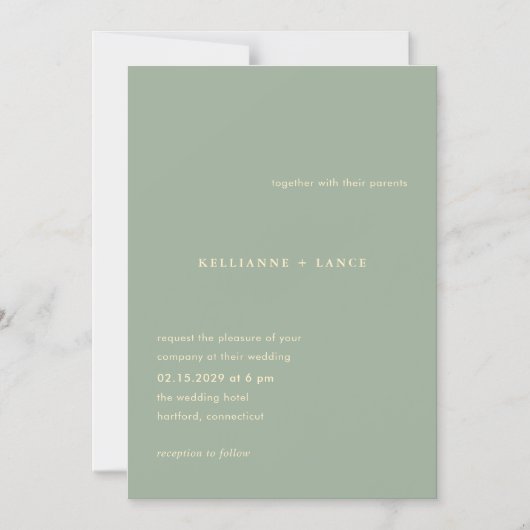 Sage Green Simple Modern Wedding Magnetische Uitnodiging (Voorkant)