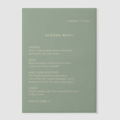 Sage Green Simple Modern Wedding Menu Vellum Uitnodigingen (Voorkant)