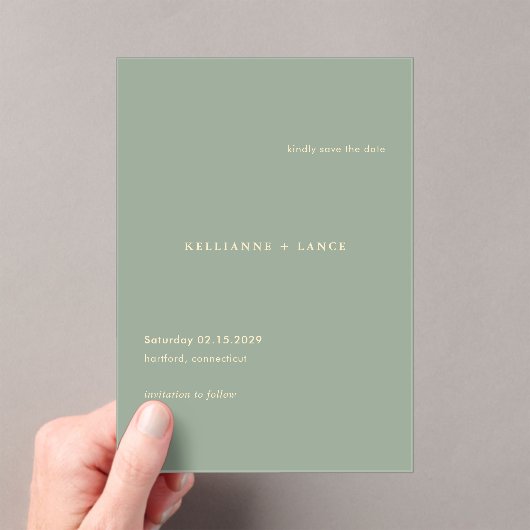 Sage Green Simple Modern Wedding Save the Date Acryl Uitnodigingen (Insitu (Draagbaar))