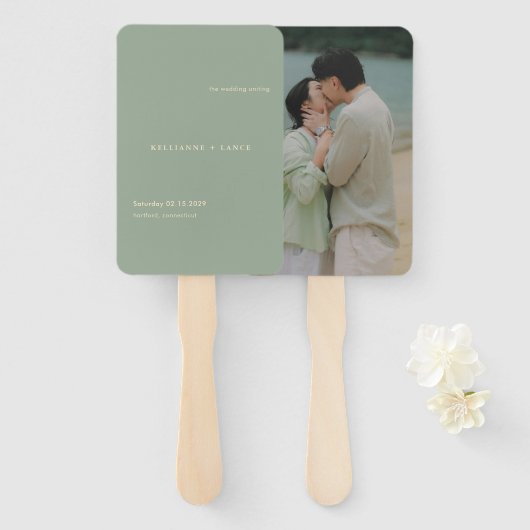 Sage Green Simple Photo Modern Wedding Handwaaier (Voorkant en achterkant)
