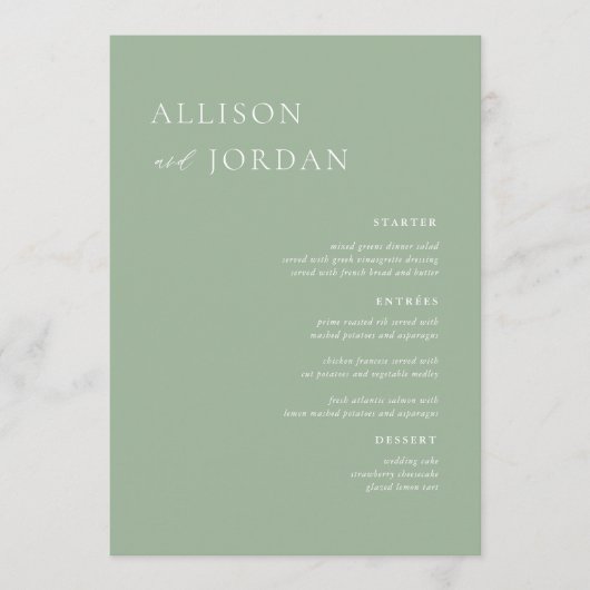 Sage Green Simple Wedding Menu Kaarten (Voorkant)