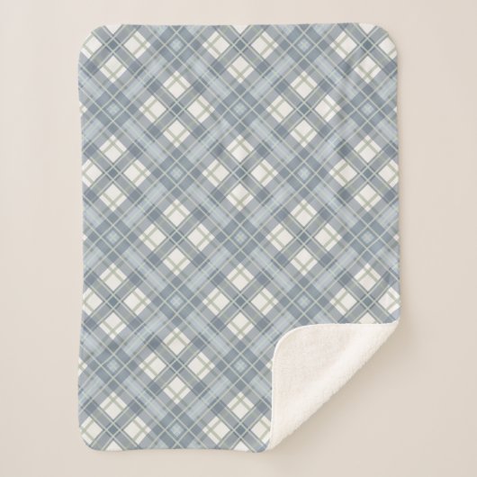Sage Green, Slate Blue en Cream Plaid Sherpa Deken (Voorkant)