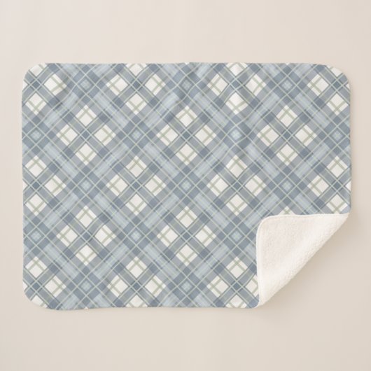 Sage Green, Slate Blue en Cream Plaid Sherpa Deken (Voorkant (horizontaal))