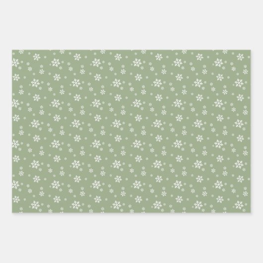Sage Green Snowflakes Pine Pset Holiday Patronen Inpakpapier Vel (Voorkant)