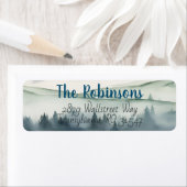 Sage Green Snowy vakantie bos landschap Etiket (Insitu)