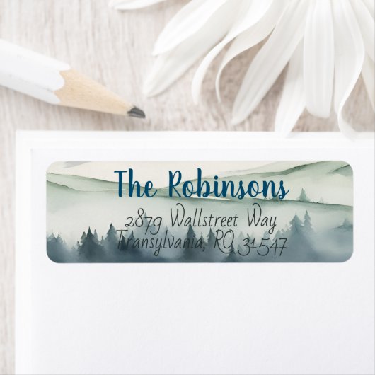 Sage Green Snowy vakantie bos landschap Etiket (Insitu)