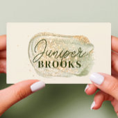 Sage Green Social Media QR Code Gold Glitter Visitekaartje