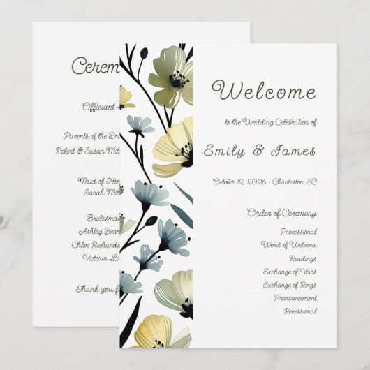 Sage Green & Soft Yellow Botanical Weddin Programma (Voorkant / Achterkant)