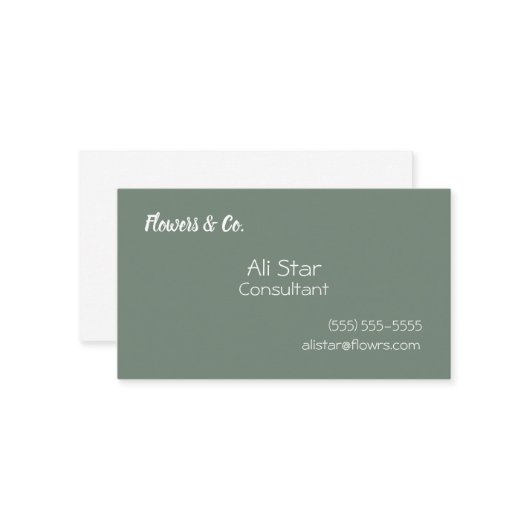 Sage Green Solid Visitekaartjes (Voorkant / Achterkant in situ)