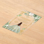 Sage Green Spaans Goud 15 Años Prinses Verjaardag Acryl Uitnodigingen (Laagn)