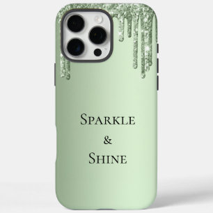 Sage Green Sparkle Glitter Drips iPhone 16 Pro Max Hoesje