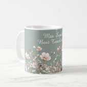 Sage Green Spring Floral Teacher Elegant Script Koffiemok (Voorkant links)