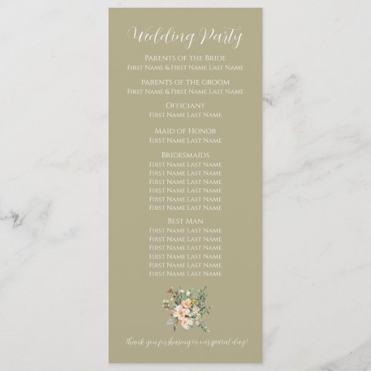 Sage Green Spring Floral Wedding Programme (Dos)