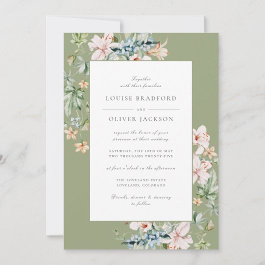 Sage Green Spring Waterverf Floral Dusty Wedding Kaart (Voorkant)