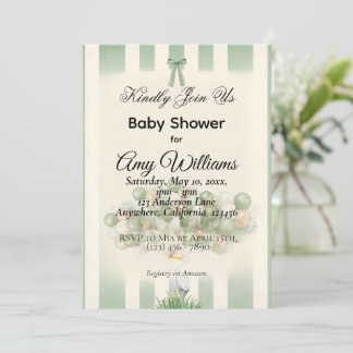 Sage Green Stork Baby Shower Invitation | Neutral 