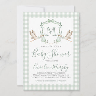 Sage Green Stork Baby shower Preppy Gingham Kaart