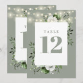 Sage Green String Lights Bloementafel Nummer Kaart (Voorkant / Achterkant)