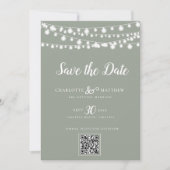 Sage Green String Lights Modern Script Bewaar de Save The Date (Voorkant)