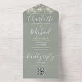 Sage Green String Lights QR Code Monogram Weddensc All In One Uitnodiging (Binnen)